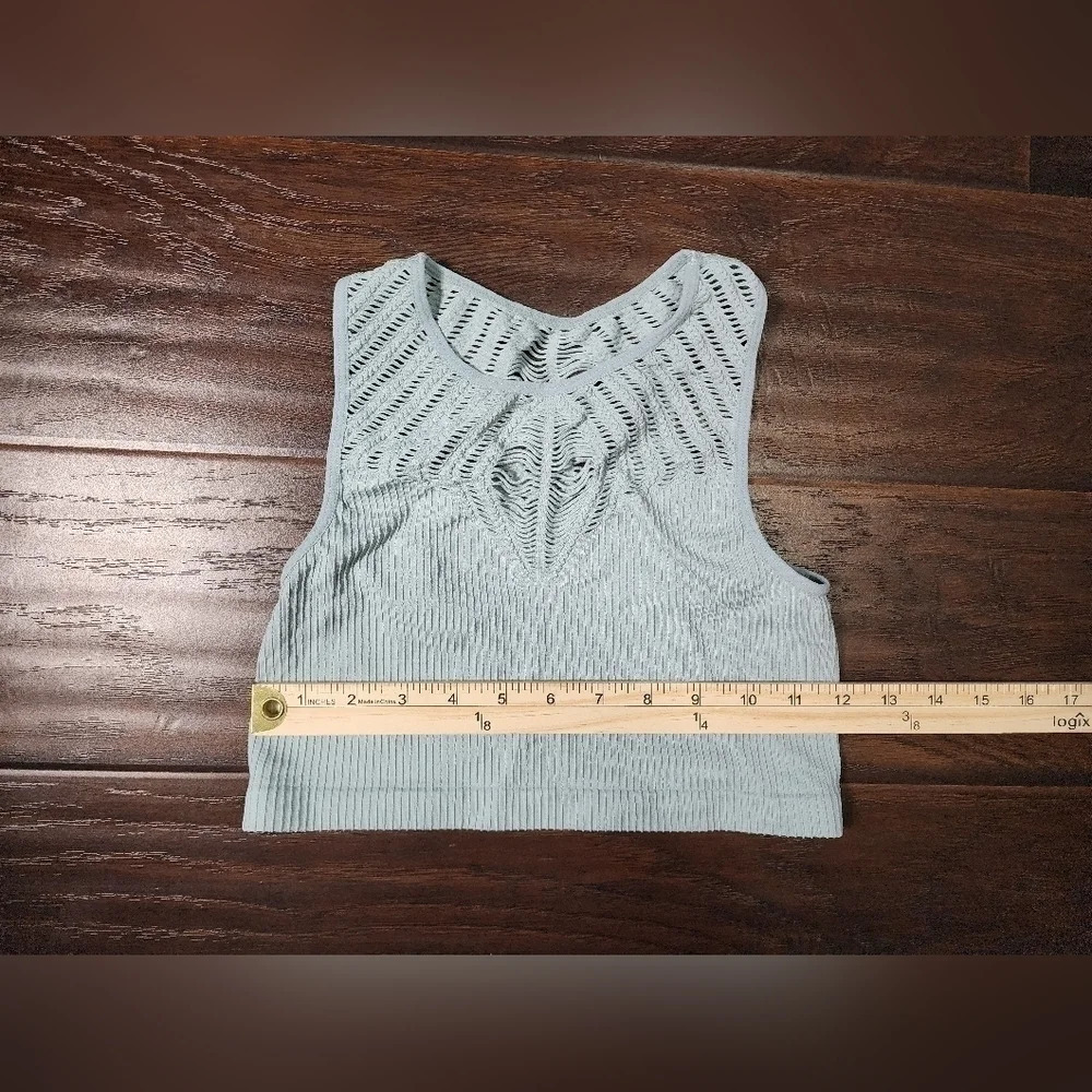 Womens Cut Out Crop Top Itzon Sage Green - Picture 5 of 8